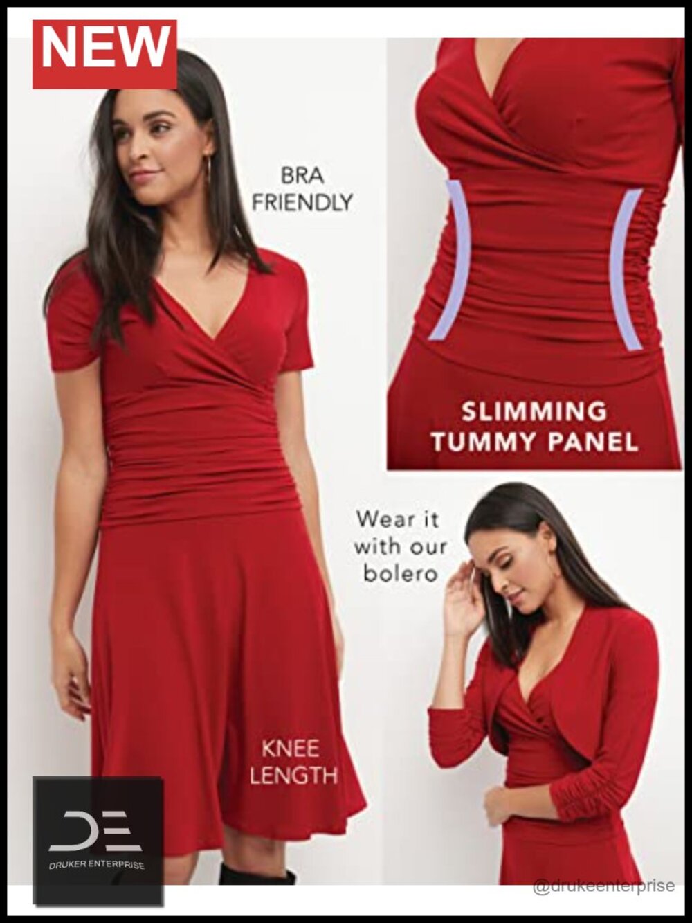 Ruched Waist Tummy Control Fit Flare Dress - Picture 5 of 6